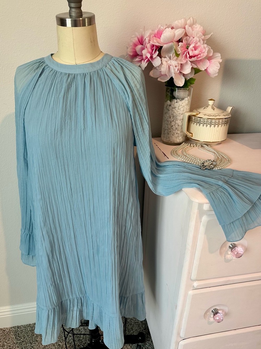 Time and Tru Dusty Blue Pleated Dress